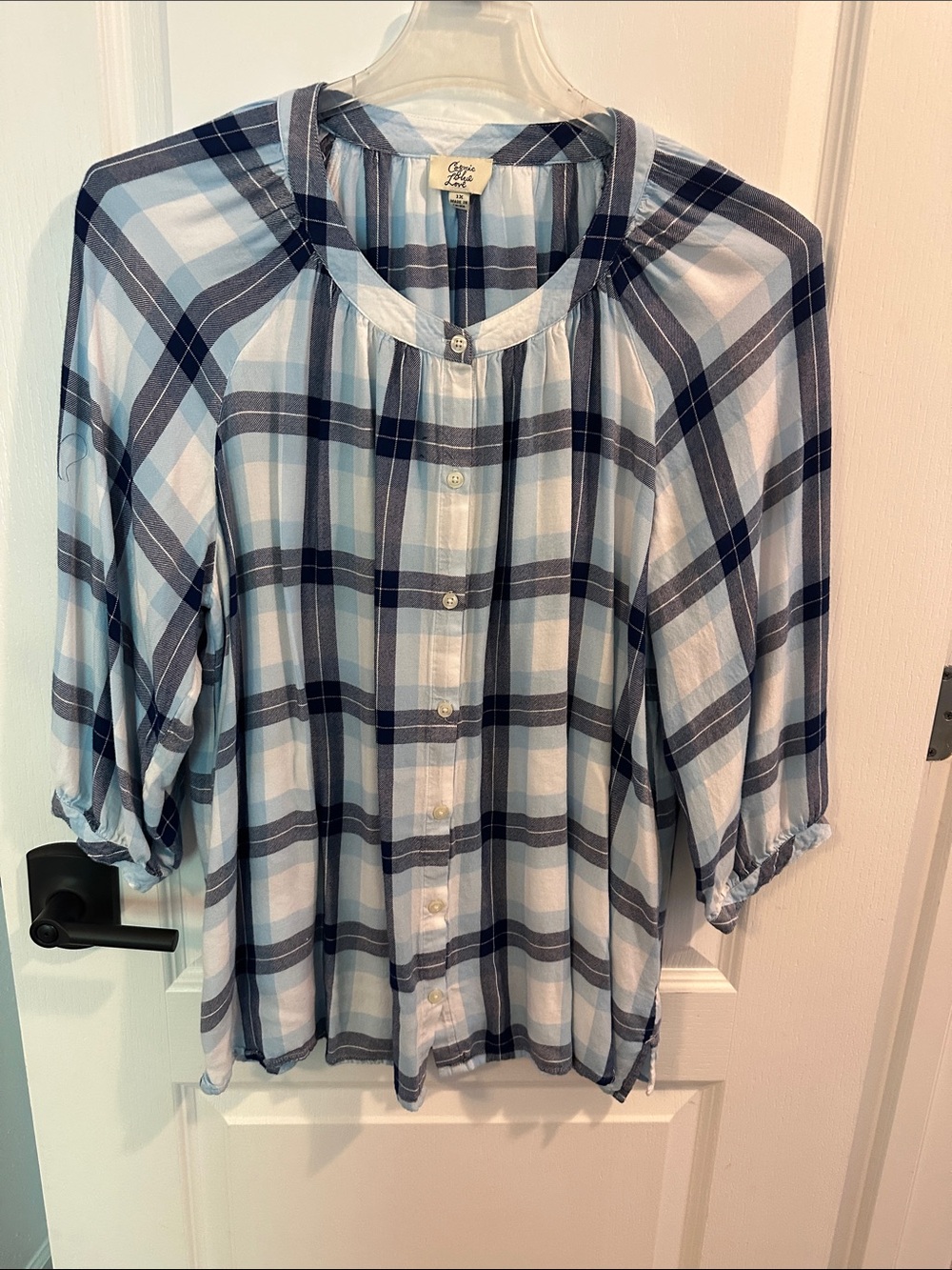 Light Blue Plaid Button-Down Women's Shirt by Old Navy